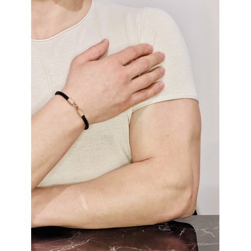 Gümüş Erkek Deri Bileklik Rose Altın Kaplama Şık Tasarım Takı ,Sim Desen Örgü Kordon Bileklik Hediyelik