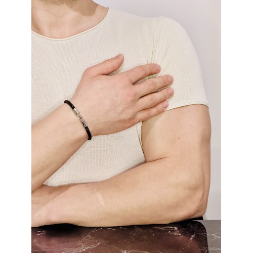 Gümüş Erkek Bileklik, Şık Deri Kordon, Gümüş Altın Kaplama Bileklik