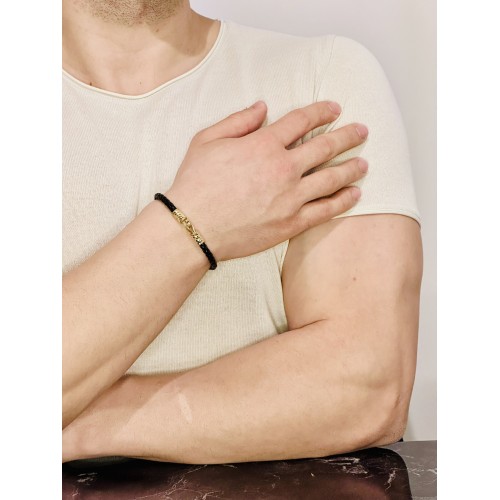 Erkek Deri Bileklik, Altın Kaplama ışıltılı Tasarım Örgü Kordon Kişiye Özel Şık Takı Hediyelik