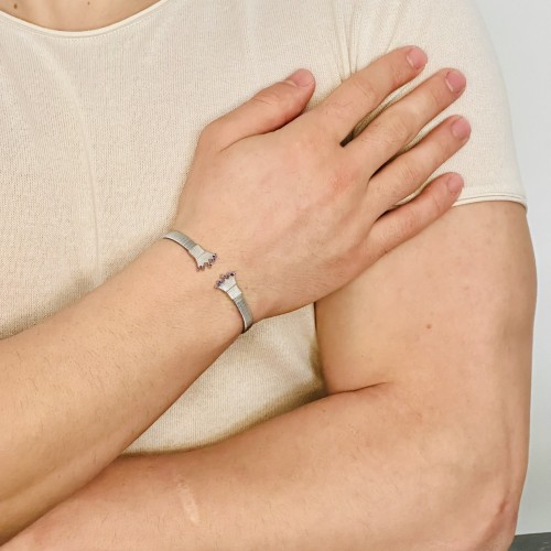 Gümüş Erkek Bileklik , 0.15 Karat Doğal Safir Taşlı,Şık Tasarım,Kararmaz Çelik Bant