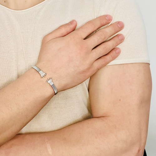  Gümüş Erkek Bileklik ,0.15 Karat Doğal Beyaz Safir Taşlı,Şık Tasarım,Kararmaz Çelik Bant