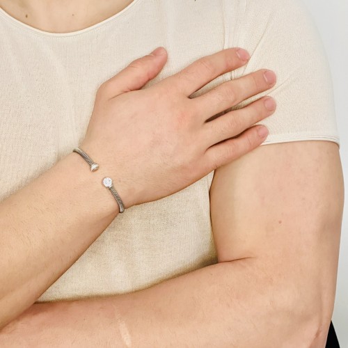 Gümüş Erkek Bileklik,0,55 Karat Beyaz Safir Bileklik Özel Tasarım,Şık Hediye