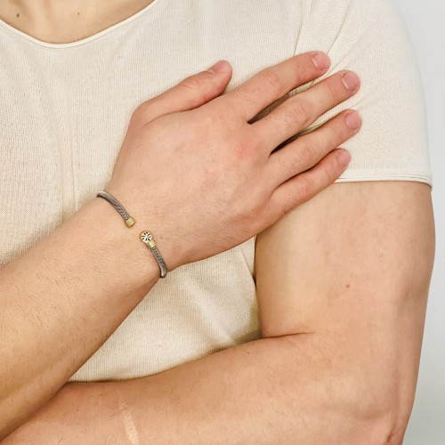 Gümüş Erkek Bileklik 14 Ayar, Altın Kaplama Işıltılı Desenli Kararmaz Çelik Bant