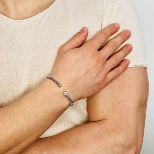 Gümüş Erkek Bileklik 14 Ayar Beyaz Altın Kaplama,Işıltılı Desenli Kararmaz Çelik Bant