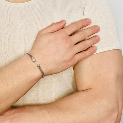 Gümüş Erkek Bileklik,14 Ayar Beyaz Altın Kaplama,Işıltılı Desenli Kararmaz Çelik Bant