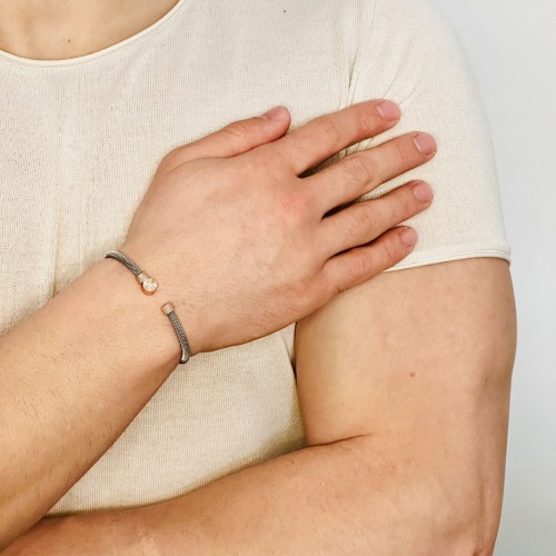 Gümüş Erkek Bileklik,14 Ayar Rose Altın Kaplama,Işıltılı Desenli Kararmaz Çelik Bant