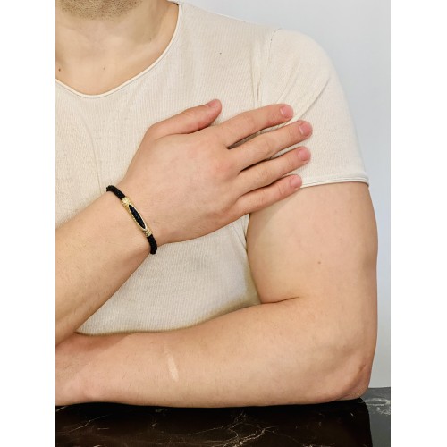  Gümüş Erkek Bileklik Deri Örgü El Yapımı Gold Altın Kaplama Işıltılı Şık Takı Kişiye Özel Hediye