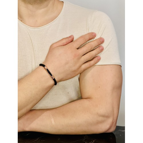 Gümüş  Erkek Rose Altın Kaplama Bileklik Deri Örgü El Yapımı Gümüş Işıltılı Şık Takı Kişiye Özel Hediye