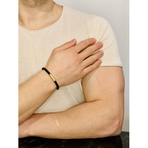 Gümüş Erkek Bileklik ,Gümüş Deri İp Örme Özel Tasarım Bileklik, Altın Kaplama, Şık Hediye