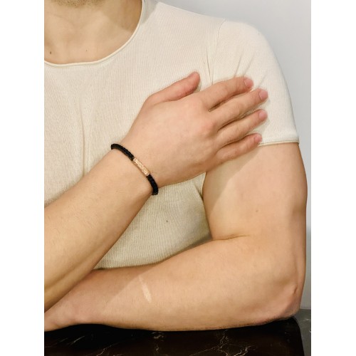 Gümüş Erkek Bileklik, Deri Ip Örme Altın Kaplama Özel Tasarım Bileklik, Şık Hediye