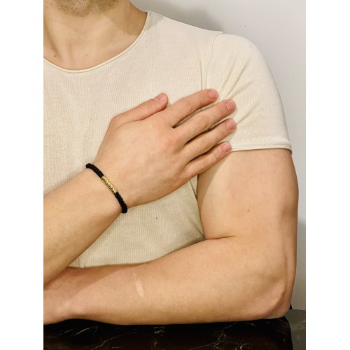 Gümüş Erkek Bileklik , Deri Örgü Özel Tasarım, Işıltı Desen altın Kaplama, Şık Hediye