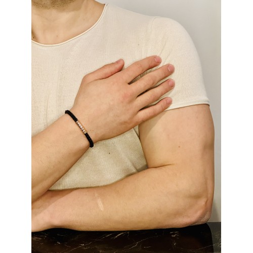 Gümüş Bileklik, Erkek Deri Bileklik, Özel Tasarım Rose Altın Kaplama Işıltı Desen, Şık HEdiye