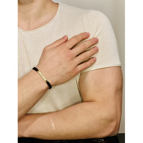 Gümüş Erkek Bileklik, Özel Tasarım Kalem İşlemeli Altın Kaplama Şık ve Anlamlı Hediye