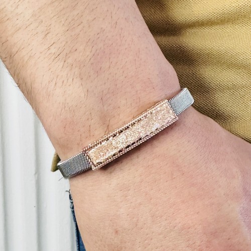  Gümüş Erkek Bileklik ,14K Rose Altın Kaplama,Sim Desen İsim Yazılabilir,Şık Hediye