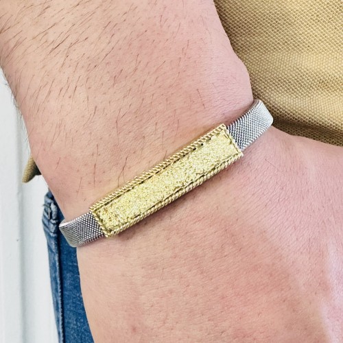 Gümüş Erkek Bileklik ,14K Altın Kaplama,Sim Desen İsim Yazılabilir,Şık Hediye