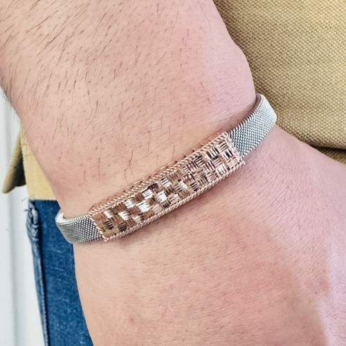  Gümüş Erkek Bileklik,14K Rose Altın Kaplama, Şık Hediye