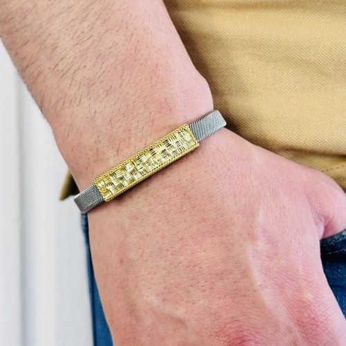  Gümüş Erkek Bileklik,14K Altın Kaplama,Şık Hediye