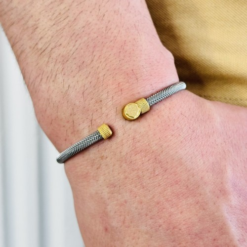  Gümüş Erkek Bileklik,14K Altın Kaplama,Işıltı Desen Harf Yazılabilir,Şık Hediye