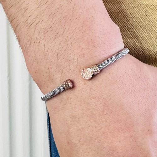 Gümüş Erkek Bileklik,14K Rose Altın Kaplama,Sim Desen Harf Yazılabilir,Şık Hediye