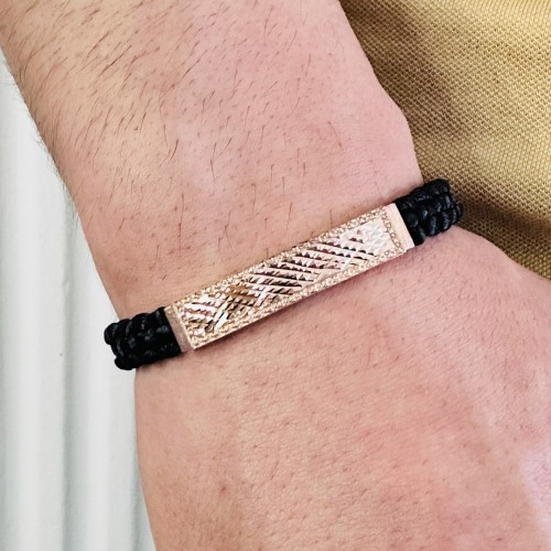 Gümüş Erkek Bileklik 14 Ayar Rose, Altın Kaplama, El Örgüsü Şık Hediye