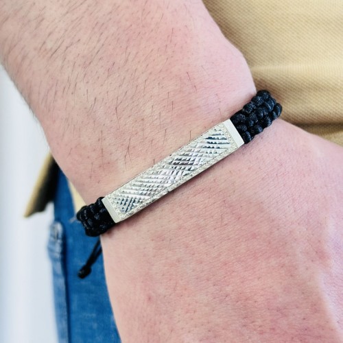 Gümüş Erkek Bileklik,14K Beyaz Altın Kaplama,Işıltı Desen El Örgüsü Bileklik,Şık Hediye