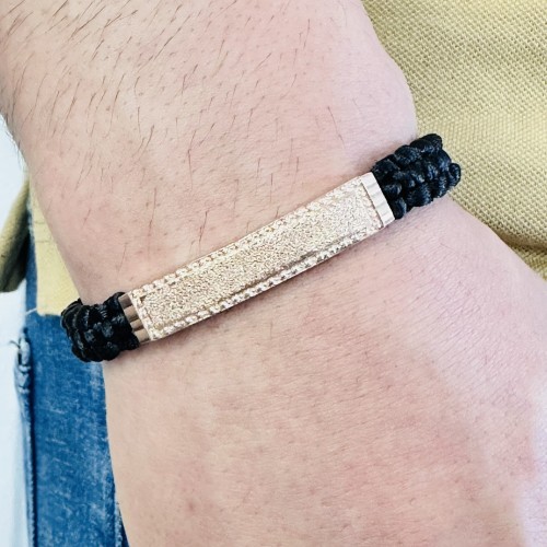 Gümüş Erkek Bileklik,14K Rose Altın Kaplama,Sim Desen İsim Yazılabilir,Şık Hediye