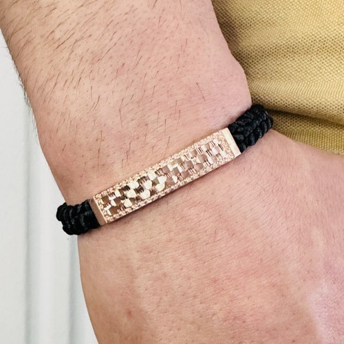 Gümüş Erkek Bileklik,14K Rose Altın Kaplama,Işıltı Desen El Örgüsü Bileklik,Şık Hediye