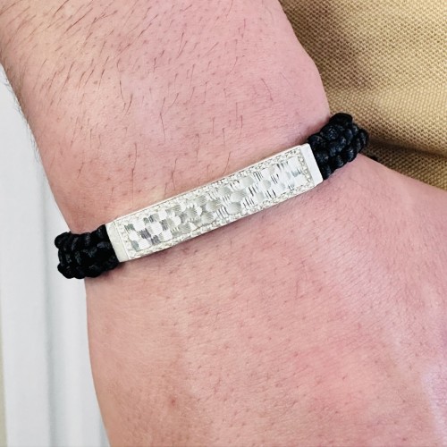 Gümüş Erkek Bileklik,14K Beyaz Altın Kaplama,Işıltı Desen El Örgüsü Bileklik,Şık Hediye